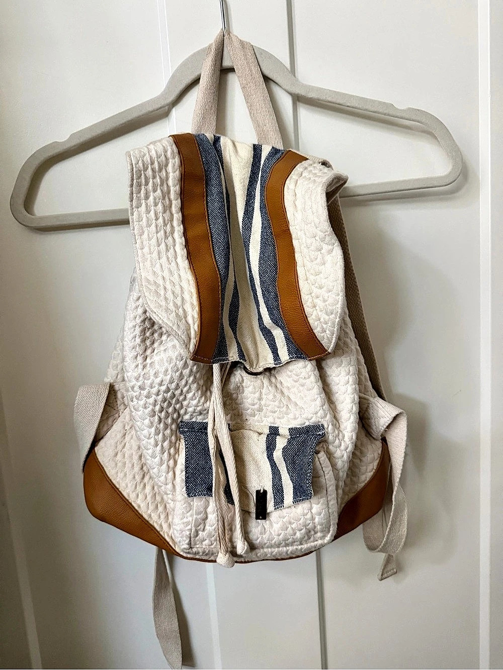 Roxy Striped Mini Backpack in White & Brown